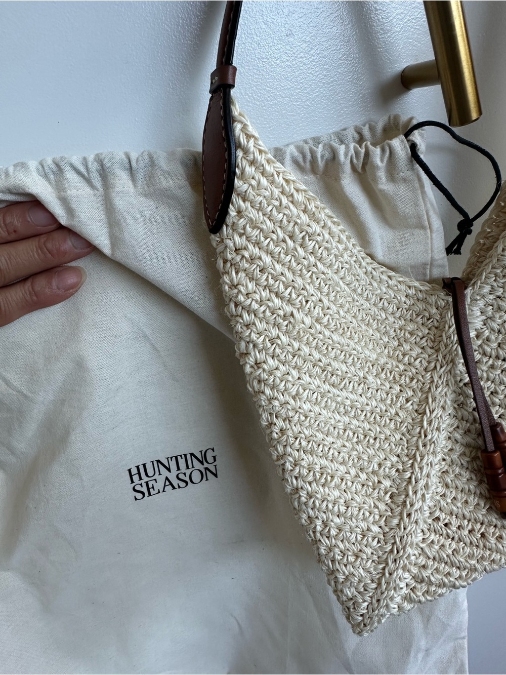 Hunting Season Small Origami Raffia Bag Natural Cognac - Picture 8 of 8